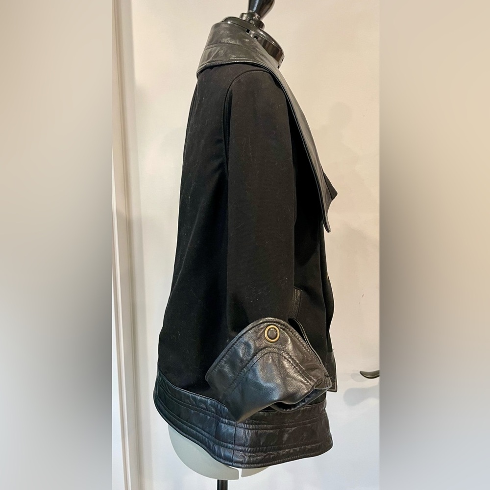 Mike & Chris Canvas & Leather Jacket, shawl collar, double breasted, blk,XS, EUC - Picture 4 of 10